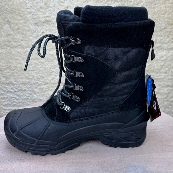 Totes Briggs Mens Size 10 Waterproof Snow Boots Black Lace Up Winter Boo… - Picture 3 of 13